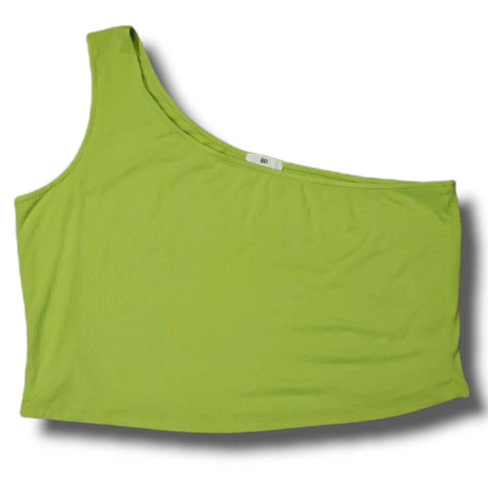BP Nordstrom‎ Womens One Shoulder Rib Cropped Tank Top Lime Green Size 2X NWOT